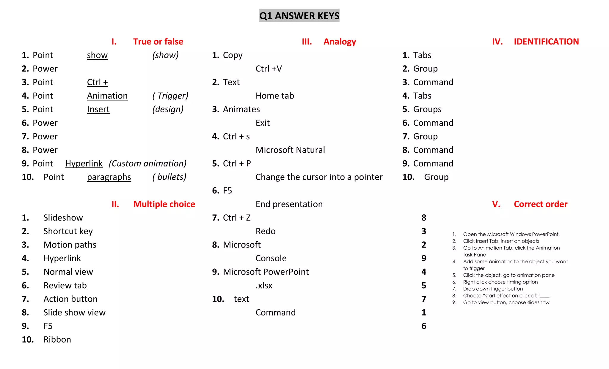 Q1= anwer key | DOCX | Computer Animation | Computer Software and ...