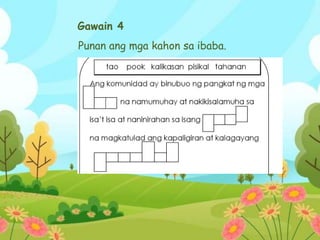 Gawain 4
Punan ang mga kahon sa ibaba.
 