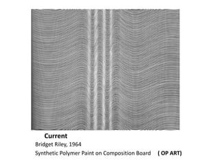 Current
Bridget Riley, 1964
Synthetic Polymer Paint on Composition Board ( OP ART)
 