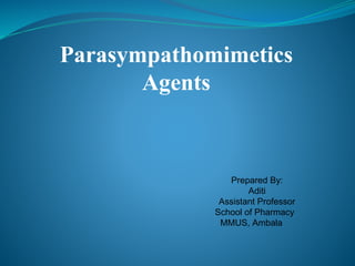 Parasympathomimetics
Agents
Prepared By:
Aditi
Assistant Professor
School of Pharmacy
MMUS, Ambala
 
