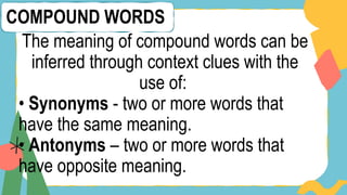 QUARTER ONE WEEK 3 GRADE 5 COMPOUND WORDS | PPTX