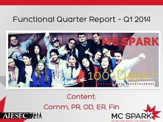 Functional Quarter Report – Q1 2014
Content:
Comm, PR, OD, ER, Fin
 