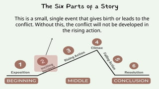 This is a small, single event that gives birth or leads to the
conflict. Without this, the conflict will not be developed in
the rising action.
 