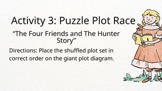 Activity 3: Puzzle Plot Race
Directions: Place the shuffled plot set in
correct order on the giant plot diagram.
“The Four Friends and The Hunter
Story”
 