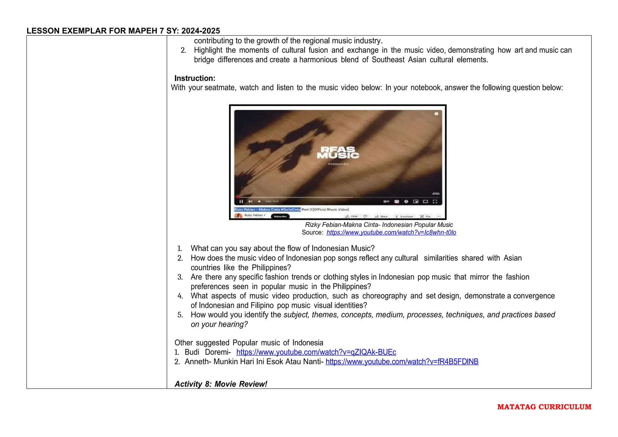 Matatag Lesson Exemplar for MAPEH Music and Arts 2.docx