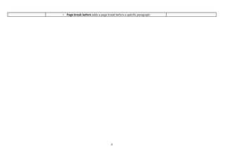 8
▪ Page break before adds a page break before a specific paragraph.
 