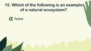 15. Which of the following is an example
of a natural ecosystem?
forest
a
 