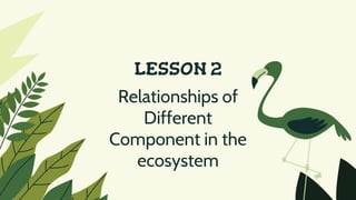 LESSON 2
Relationships of
Different
Component in the
ecosystem
 