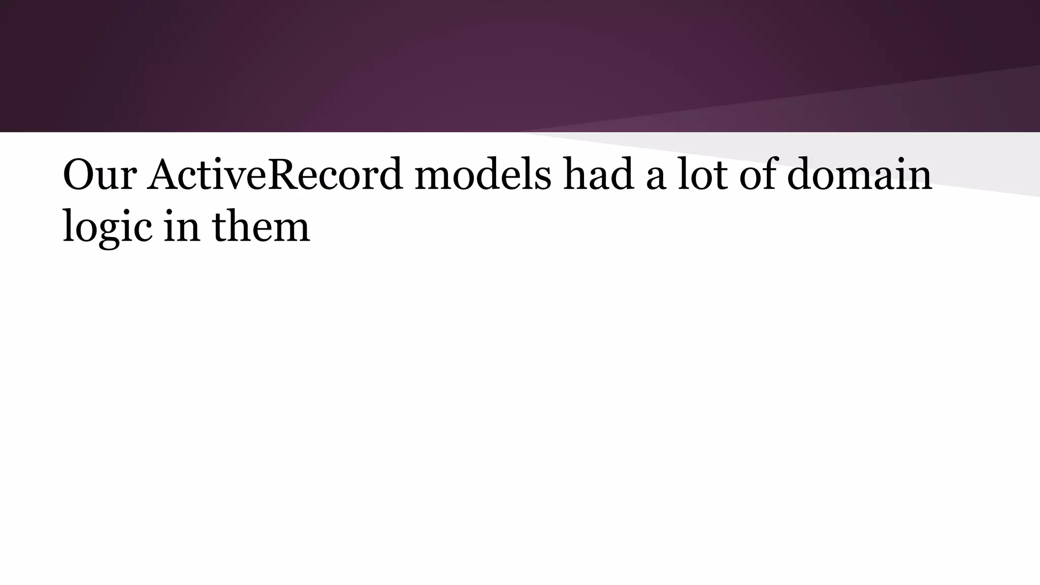 Our ActiveRecord models had a lot of domain
logic in them
 