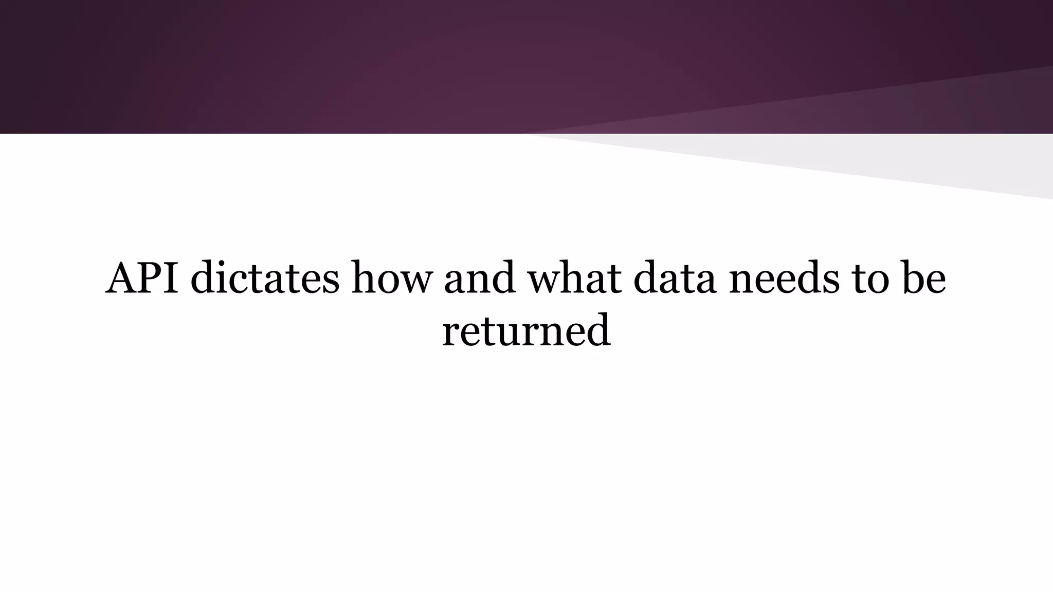 API dictates how and what data needs to be
returned
 