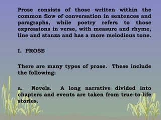 Common Prose Example Literature of the Philippines: From the pre-colonial era to today.ppt