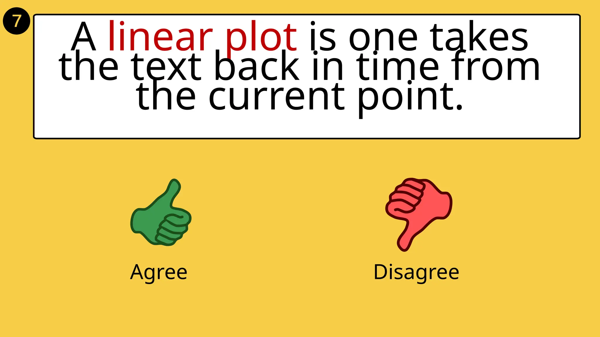 A linear plot is one takes
the text back in time from
the current point.
Agree Disagree
 