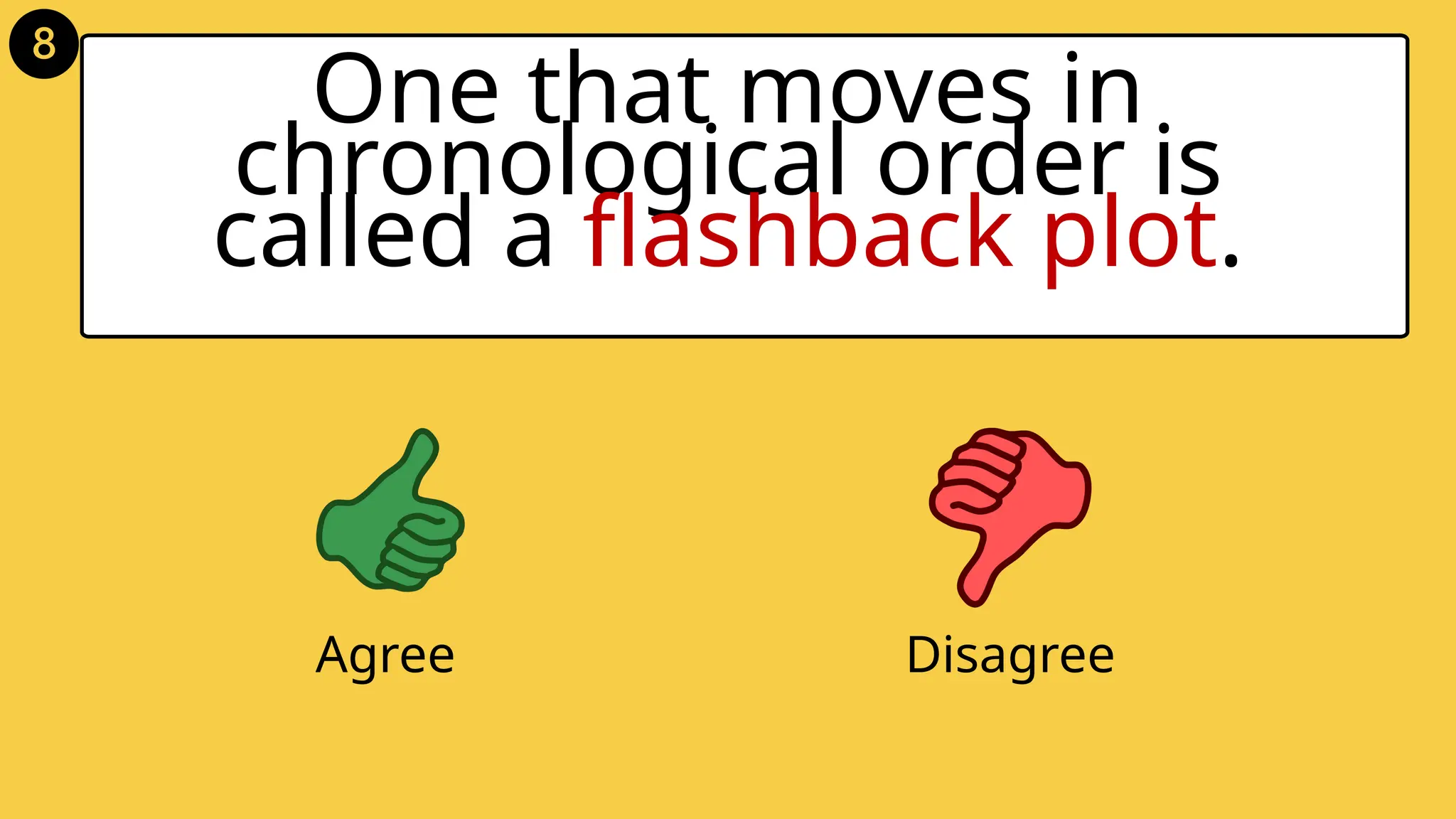 One that moves in
chronological order is
called a flashback plot.
Agree Disagree
 