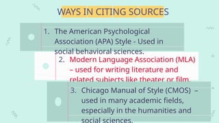 use conventions in citing sources power point presentation | PPTX