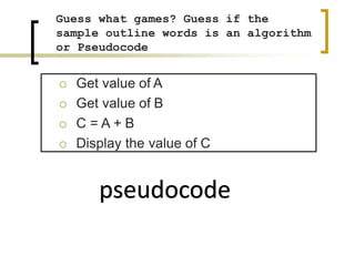 algorithm and Pseudocode | PPTX