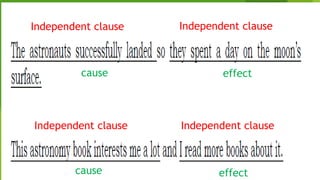 Independent clause
Independent clause
Independent clause
Independent clause
cause effect
cause effect
 