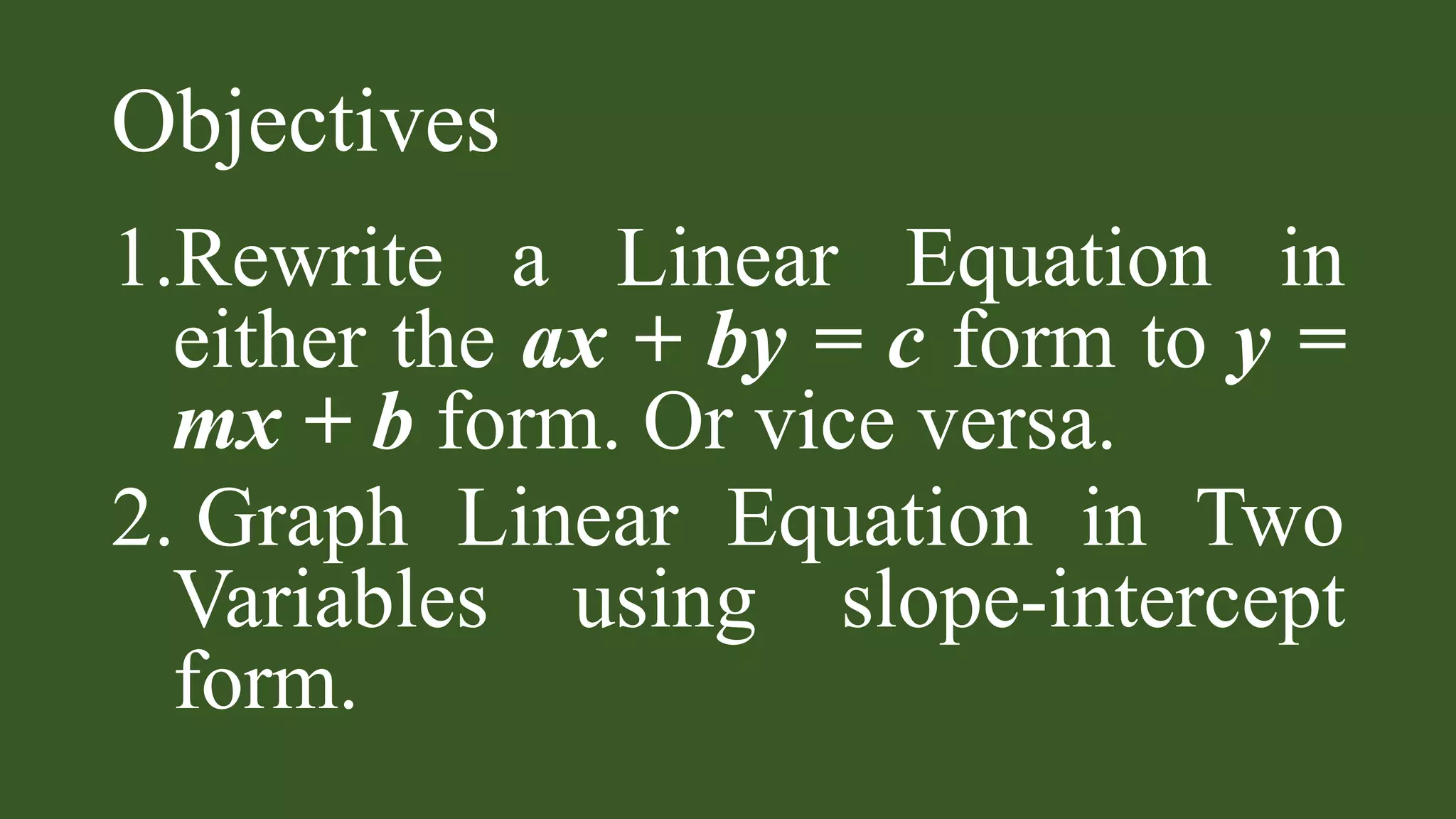 Q1_W5_D1 Linear Equation in Two Variables.pptx | Physics | Science