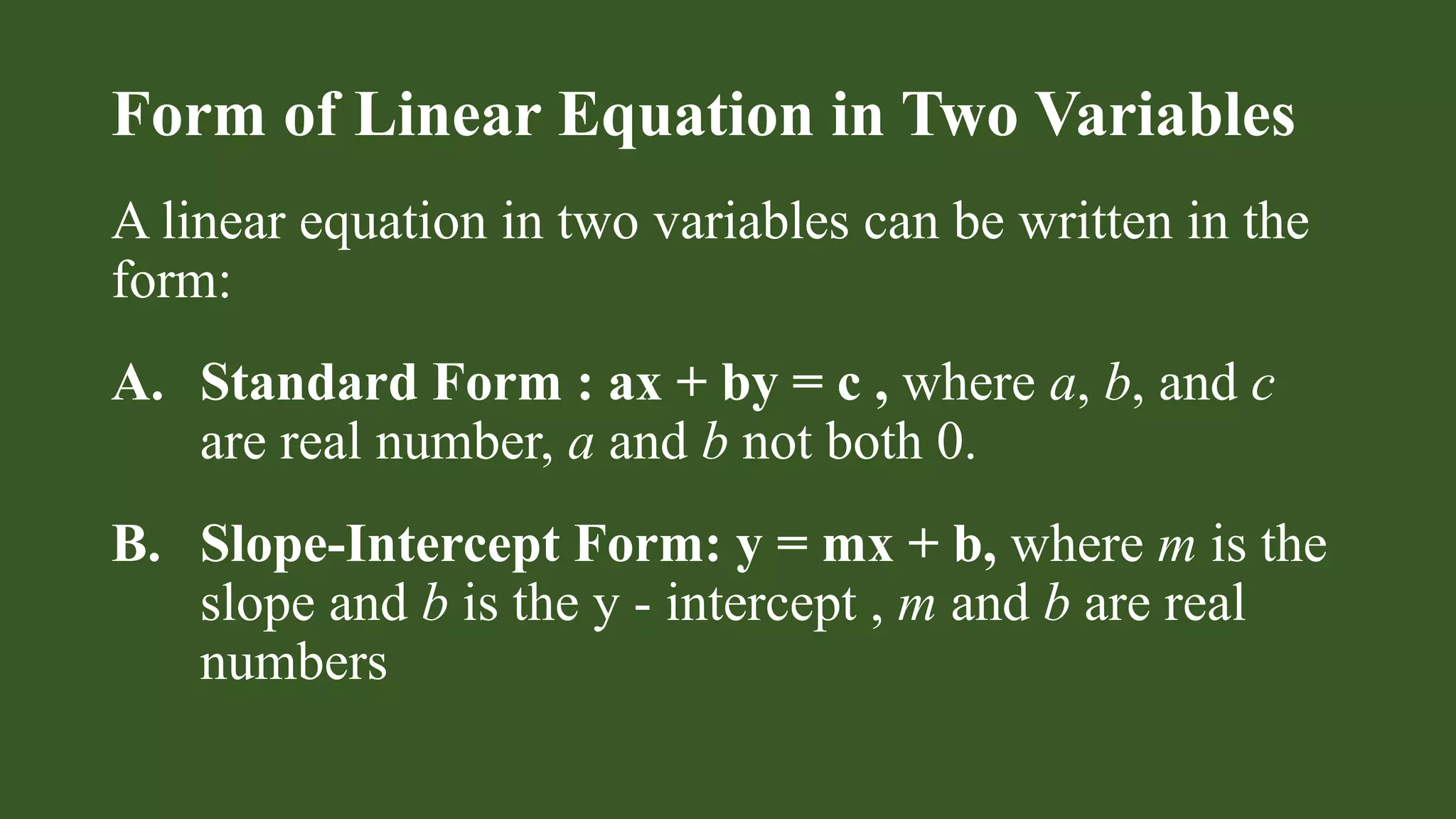 Q1_W5_D1 Linear Equation in Two Variables.pptx | Physics | Science