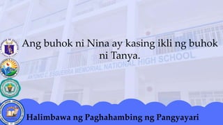 Ang buhok ni Nina ay kasing ikli ng buhok
ni Tanya.
Halimbawa ng Paghahambing ng Pangyayari
 