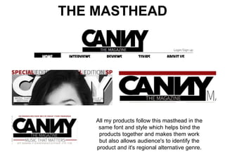All my products follow this masthead in the
same font and style which helps bind the
products together and makes them work...