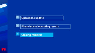Operations update
#3
Financial and operating results
Closing remarks
#1
#2
 