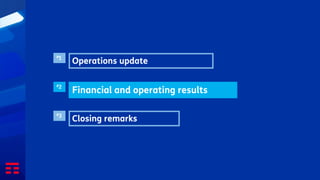 Operations update
#2
Financial and operating results
Closing remarks
#3
#1
 
