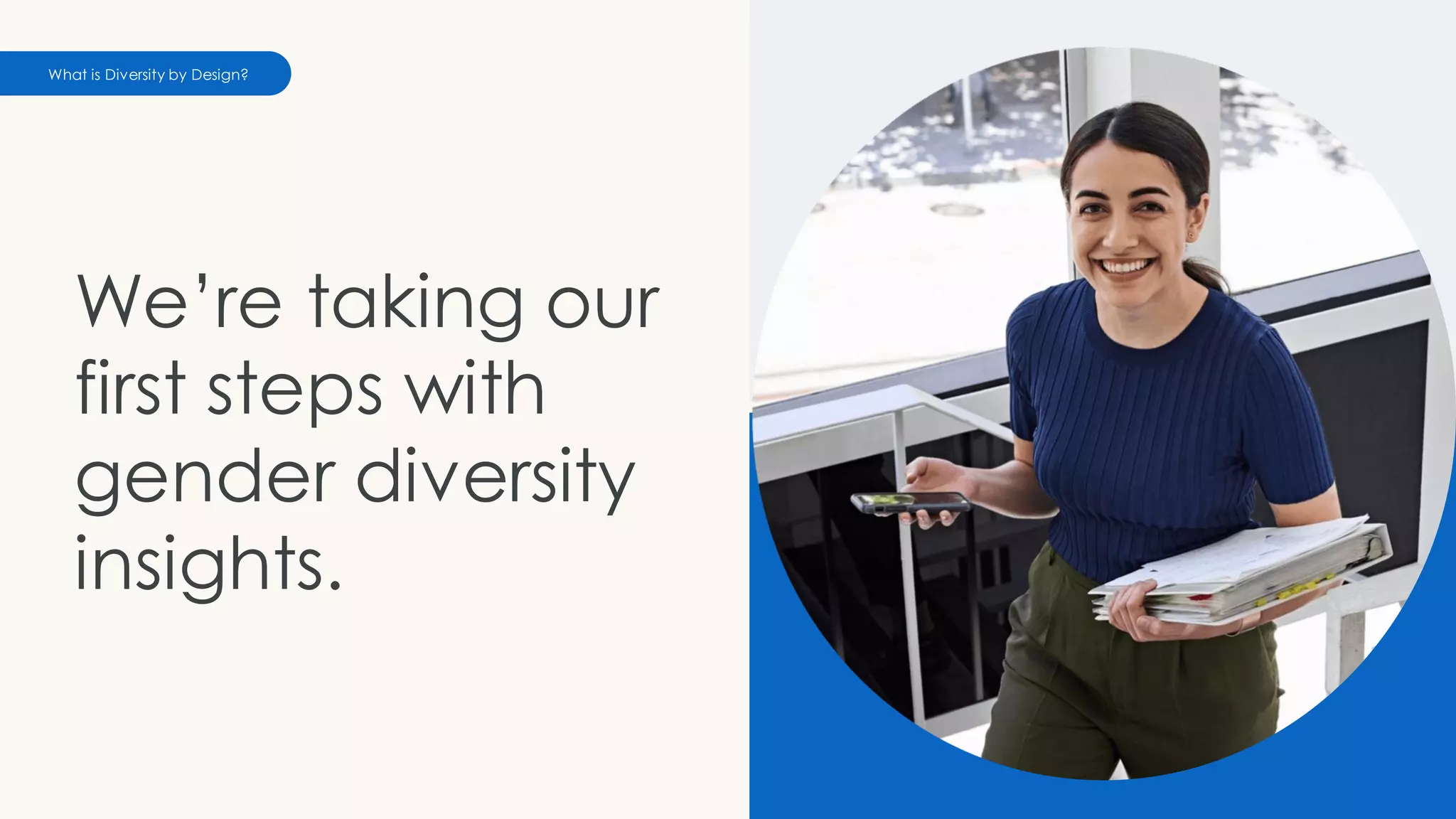 We’re taking our
first steps with
gender diversity
insights.
What is Diversity by Design?
 