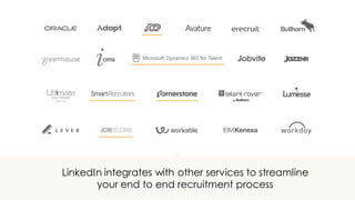 LinkedIn integrates with other services to streamline
your end to end recruitment process
 