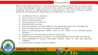PE and Health 11
 