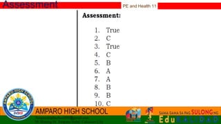 PE and Health 11
Assessment
 