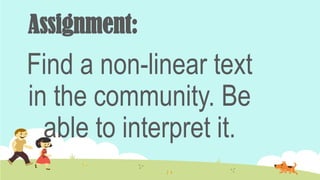 Assignment:
Find a non-linear text
in the community. Be
able to interpret it.
 