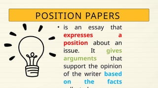 Reading And Writing Position Paper Module Q2- POSITION PAPER.pptx HOW TO WRITE A GOOD POSITION PAPER | PPTX