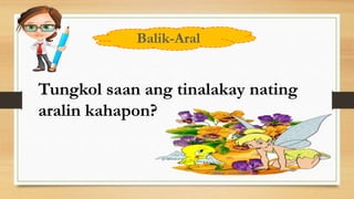 Balik-Aral
Tungkol saan ang tinalakay nating
aralin kahapon?
 