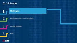 2
Q2 ’19 Results
1
2
3
4
Q2 ’19 Results
Highlights
Main Trends and Financial Update
Q&A
Closing Remarks
 