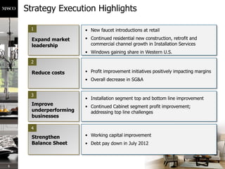 Strategy Execution Highlights

     1                  • New faucet introductions at retail

      Expand market     • Con...