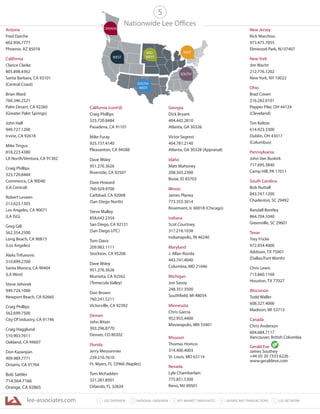 WEST
MID-
WEST
SOUTH
SOUTH-
WEST
EAST
CANADA
lee-associates.com 31 LEE OVERVIEW KEY MARKET SNAPSHOTS 5 LEE NETWORKNATIONAL OVERVIEW2 4 SIGNIFICANT TRANSACTIONS
5
Nationwide Lee Offices
Arizona
Fred Darche
602.956.7777
Phoenix, AZ 85018
California
Clarice Clarke
805.898.4362
Santa Barbara, CA 93101
(Central Coast)
Brian Ward
760.346.2521
Palm Desert, CA 92260
(Greater Palm Springs)
John Hall
949.727.1200
Irvine, CA 92618
Mike Tingus
818.223.4380
LA North/Ventura, CA 91302
Craig Phillips
323.720.8484
Commerce, CA 90040
(LA Central)
Robert Leveen
213.623.1305
Los Angeles, CA 90071
(LA ISG)
Greg Gill
562.354.2500
Long Beach, CA 90815
(Los Angeles)
Aleks Trifunovic
310.899.2700
Santa Monica, CA 90404
(LA West)
Steve Jehorek
949.724.1000
Newport Beach, CA 92660
Craig Phillips
562.699.7500
City Of Industry, CA 91746
Craig Hagglund
510.903.7611
Oakland, CA 94607
Don Kazanjian
909.989.7771
Ontario, CA 91764
Bob Sattler
714.564.7166
Orange, CA 92865
Georgia
Dick Bryant
404.442.2810
Atlanta, GA 30326
Victor Segrest
404.781.2140
Atlanta, GA 30328 (Appraisal)
Idaho
Matt Mahoney
208.343.2300
Boise, ID 83703
Illinois
James Planey
773.355.3014
Rosemont, IL 60018 (Chicago)
Indiana
Scot Courtney
317.218.1038
Indianapolis, IN 46240
Maryland
J. Allan Riorda
443.741.4040
Columbia, MD 21046
Michigan
Jon Savoy
248.351.3500
Southfield, MI 48034
Minnesota
Chris Garcia
952.955.4400
Minneapolis, MN 55401
Missouri
Thomas Homco
314.400.4003
St. Louis, MO 63114
Nevada
Lyle Chamberlain
775.851.5300
Reno, NV 89501
New Jersey
Rick Marchiso
973.475.7055
Elmwood Park, NJ 07407
New York
Jim Wacht
212.776.1202
New York, NY 10022
Ohio
Brad Coven
216.282.0101
Pepper Pike, OH 44124
(Cleveland)
Tim Kelton
614.923.3300
Dublin, OH 43017
(Columbus)
Pennsylvania
John Van Buskirk
717.695.3840
Camp Hill, PA 17011
South Carolina
Bob Nuttall
843.747.1200
Charleston, SC 29492
Randall Bentley
864.704.1040
Greenville, SC 29601
Texas
Trey Fricke
972.934.4000
Addison, TX 75001
(Dallas/Fort Worth)
Chris Lewis
713.660.1160
Houston, TX 77027
Wisconsin
Todd Waller
608.327.4000
Madison, WI 53713
Canada
Chris Anderson
604.684.7117
Vancouver, British Columbia
Gerald Eve
James Southey
+44 (0) 20 7333 6226
www.geraldeve.com
California (cont’d)
Craig Phillips
323.720.8484
Pasadena, CA 91101
Mike Furay
925.737.4140
Pleasanton, CA 94588
Dave Illsley
951.276.3626
Riverside, CA 92507
Dave Howard
760.929.9700
Carlsbad, CA 92008
(San Diego North)
Steve Malley
858.642.2354
San Diego, CA 92121
(San Diego UTC)
Tom Davis
209.983.1111
Stockton, CA 95206
Dave Illsley
951.276.3626
Murrieta, CA 92562
(Temecula Valley)
Don Brown
760.241.5211
Victorville, CA 92392
Denver
John Bitzer
303.296.8770
Denver, CO 80202
Florida
Jerry Messonnier
239.210.7610
Ft. Myers, FL 33966 (Naples)
Tom McFadden
321.281.8501
Orlando, FL 32839
 