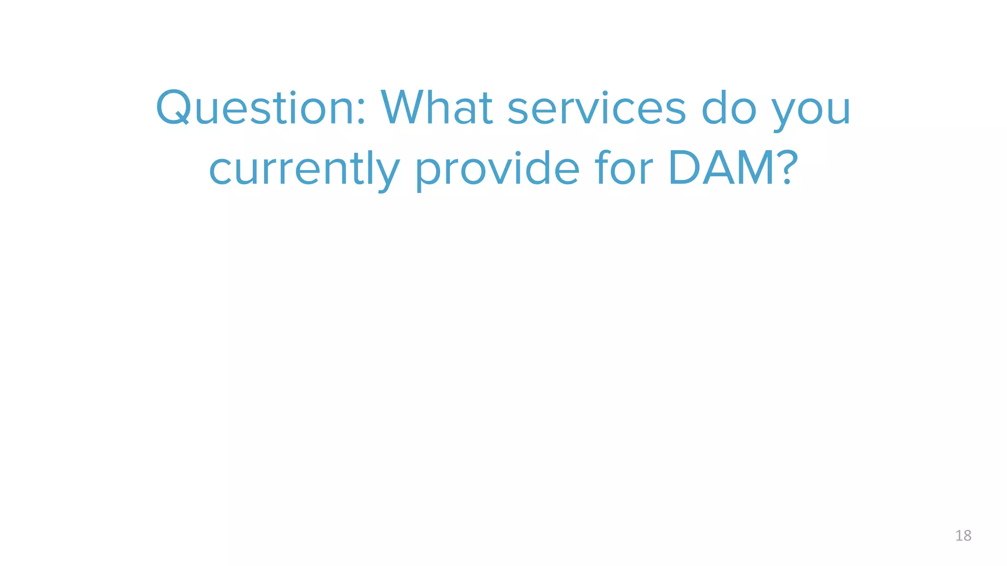 Question: What services do you
currently provide for DAM?
18
 