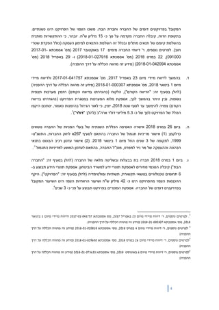 4
‫החברה‬ ‫של‬ ‫דומים‬ ‫בפרויקטים‬ ‫המקובל‬.‫הבת‬ ‫וחברת‬‫כשנתיים‬ ‫הינו‬ ‫הפרויקט‬ ‫של‬ ‫הצפוי‬ ‫משכו‬.
‫ב‬‫כ‬ ‫סך‬ ‫על‬ ‫מקדמה‬ ‫החברה‬ ‫קיבלה‬ ,‫הדוח‬ ‫תקופת‬-15‫מותנית‬ ‫ההתקשרות‬ ‫כי‬ ,‫יובהר‬ .‫ש"ח‬ ‫מיליון‬
‫של‬ ‫קיומם‬ ‫בהשלמת‬‫שטרי‬ ‫הפקדת‬ ‫(כולל‬ ‫העסקה‬ ‫למימון‬ ‫התנאים‬ ‫השלמת‬ ‫זה‬ ‫ובכלל‬ ‫מתלים‬ ‫תנאים‬
‫מימים‬ ‫החברה‬ ‫דיווחי‬ '‫ר‬ ,‫נוספים‬ ‫לפרטים‬ .)‫חוב‬17‫באוקטובר‬2017‫אסמכתא‬ '‫(מס‬2017-01-
091000,)22‫במרס‬2018‫אסמכתא‬ '‫(מס‬2018-01-027916‫ו‬ )-29‫באפריל‬2018'‫(מס‬
‫אסמכתא‬2018-01-042094‫מהווה‬ ‫זה‬ ‫(מידע‬ ).)‫ההפניה‬ ‫דרך‬ ‫על‬ ‫הכללה‬
‫ד‬.‫בהמשך‬‫לדיווח‬‫מיידי‬‫מיום‬23‫באפריל‬2017,‫מס‬'‫אסמכתא‬2017-01-041757‫מיידי‬ ‫ולדיווח‬
‫מיום‬1‫בינואר‬2018‫אסמכתא‬ '‫מס‬ ,2018-01-000307(‫מידע‬‫זה‬‫מהווה‬‫הכללה‬‫על‬‫דרך‬‫ההפניה‬)
(‫להלן‬‫זה‬ ‫בסעיף‬" :‫הדיווח‬‫הקודם‬,)"‫הלקוח‬(‫כהגדרתו‬‫בדיווח‬‫הקודם‬)‫הזמין‬‫מערכות‬‫תצפית‬
‫נוספות‬,‫ובין‬‫היתר‬‫בהמשך‬‫לכך‬,‫אספקת‬‫מלוא‬‫המערכות‬‫במסגרת‬‫הפרויקט‬(‫כהגדרתו‬‫בדיווח‬
‫הקודם‬)‫צפויה‬‫להימשך‬‫עד‬‫לסוף‬‫שנת‬2018.‫יצוין‬,‫כי‬‫לאור‬‫הגידול‬‫בהזמנות‬‫כאמור‬,‫יסתכם‬‫היקפו‬
‫הכולל‬‫של‬‫הפרויקט‬‫לסך‬‫של‬‫כ‬-5.3‫מיליוני‬‫דולר‬‫ארה‬"‫ב‬" :‫(להלן‬‫דולר‬)"3
.
‫ה‬.‫ביום‬26‫במרס‬2018‫נושאים‬ ‫החברה‬ ‫של‬ ‫המניות‬ ‫בעלי‬ ‫של‬ ‫השנתית‬ ‫הכללית‬ ‫האסיפה‬ ‫אישרה‬
( :‫כדלקמן‬1)‫אישור‬‫מדיניות‬‫תגמול‬‫של‬‫החברה‬‫בהתאם‬‫לסעיף‬267‫א‬‫לחוק‬‫החברות‬,‫התשנ‬"‫ט‬-
1999,‫לתקופה‬‫של‬3‫שנים‬‫החל‬‫מיום‬1‫בינואר‬2018.(2‫אישור‬ )‫עדכון‬‫רכיב‬‫הבונוס‬‫בתנאי‬
‫הכהונה‬‫וההעסקה‬‫של‬‫מר‬‫ניר‬‫למפ‬‫רט‬,‫מנכ‬"‫ל‬‫החברה‬,‫בהתאם‬‫לעדכון‬‫המוצע‬‫למדיניות‬‫התגמול‬5.
.
‫ו‬.‫ביום‬1‫ב‬‫מרס‬2018‫(להלן‬ ‫החברה‬ ‫של‬ ‫מלאה‬ ‫ובשליטה‬ ‫בבעלות‬ ‫בת‬ ‫חברה‬‫זה‬ ‫בסעיף‬‫"החברה‬ :
)"‫הבת‬.‫הביטחון‬ ‫למשרד‬ ‫ידע‬ ‫תוצרי‬ ‫לאספקת‬ ‫מחירים‬ ‫הסכמי‬ ‫קיבלה‬‫אספקת‬‫תוצרי‬‫הידע‬‫תבוצע‬‫ב‬-
6‫תחומים‬‫טכנולוגיים‬‫בנושאי‬‫תקשורת‬,‫תשתי‬‫ות‬‫ומולטימדיה‬(‫להלן‬‫זה‬ ‫בסעיף‬" :‫הפרויקט‬.)"‫היקף‬
‫ההכנסות‬‫הצפוי‬‫מהפרויקט‬‫הינו‬‫כ‬-42‫מיליון‬‫ש‬"‫ח‬‫ושיעור‬‫הרווחיות‬‫הצפוי‬‫הינו‬‫השיעור‬‫המקובל‬
‫בפרויקטים‬‫דומים‬‫של‬‫החברה‬.‫אספקת‬‫המוצרים‬‫בפרויקט‬‫תבוצע‬‫על‬‫פני‬‫כ‬-3‫שנים‬4
.
3
.‫לפרטים‬‫דיווח‬ '‫ר‬ ,‫נוספים‬‫מיידי‬‫מיום‬23‫באפריל‬2017‫אסמכתא‬ ‫מס‬ ,2017-01-041757‫מיידי‬ ‫ודיווח‬‫מיום‬1‫בינואר‬
2018‫אסמכתא‬ '‫מס‬ ,2018-01-000307.)‫ההפניה‬ ‫דרך‬ ‫על‬ ‫הכללה‬ ‫מהווה‬ ‫זה‬ ‫(מידע‬
4
'‫ר‬ ,‫נוספים‬ ‫לפרטים‬‫מיום‬ ‫מיידי‬ ‫דיווח‬4‫במרס‬2018‫אסמכתא‬ '‫מס‬ ,2018-01-020818‫דרך‬ ‫על‬ ‫הכללה‬ ‫מהווה‬ ‫זה‬ ‫(מידע‬
)‫ההפניה‬
5
'‫ר‬ ,‫נוספים‬ ‫לפרטים‬‫מיום‬ ‫מיידי‬ ‫דיווח‬26‫במרס‬2018‫אסמכתא‬ '‫מס‬ ,2018-01-029650‫דרך‬ ‫על‬ ‫הכללה‬ ‫מהווה‬ ‫זה‬ ‫(מידע‬
)‫ההפניה‬
6
'‫ר‬ ,‫נוספים‬ ‫לפרטים‬‫מי‬ ‫מיידי‬ ‫דיווח‬‫ום‬6‫באוגוסט‬2018‫אסמכתא‬ '‫מס‬ ,2018-01-073633‫דרך‬ ‫על‬ ‫הכללה‬ ‫מהווה‬ ‫זה‬ ‫(מידע‬
)‫ההפניה‬
 