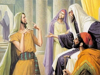 - O CEGO é questionado pelas AUTORIDADES
sobre a origem de Jesus.
E ele, como "pessoa iluminada",
mostra-se: Livre (diz o que pensa...);
corajoso (não se intimida); sincero (diz a verdade);
suporta a violência (é expulso da sinagoga).
- JESUS reaparece no fim: vai ao seu encontro, inicia
um DIÁLOGO, que culmina com um belo ato de fé do cego:
"Eu creio, Senhor".
 