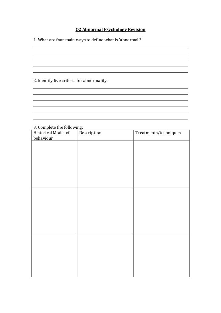 Q2 abnormal psychology revision