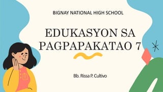 EDUKASYON SA
PAGPAPAKATAO 7
Bb.RissaP.Cultivo
BIGNAY NATIONAL HIGH SCHOOL
 