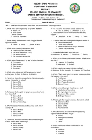 Prose Section Example Comprehensive English 7 Third Quarter Examination Guide | DOCX