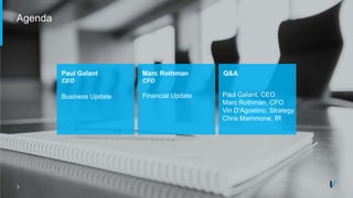 3
Paul Galant
CEO
Business Update
Marc Rothman
CFO
Financial Update
Q&A
Paul Galant, CEO
Marc Rothman, CFO
Vin D’Agostino, Strategy
Chris Mammone, IR
Agenda
3
 