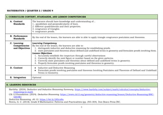 Comprehensive Grade 9 Mathematics Lesson on Inductive and Deductive ...