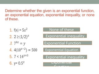 Exponential Equ EXPONENTIAL FUNCTIONS, EQUATIONS, AND IN | PPTX