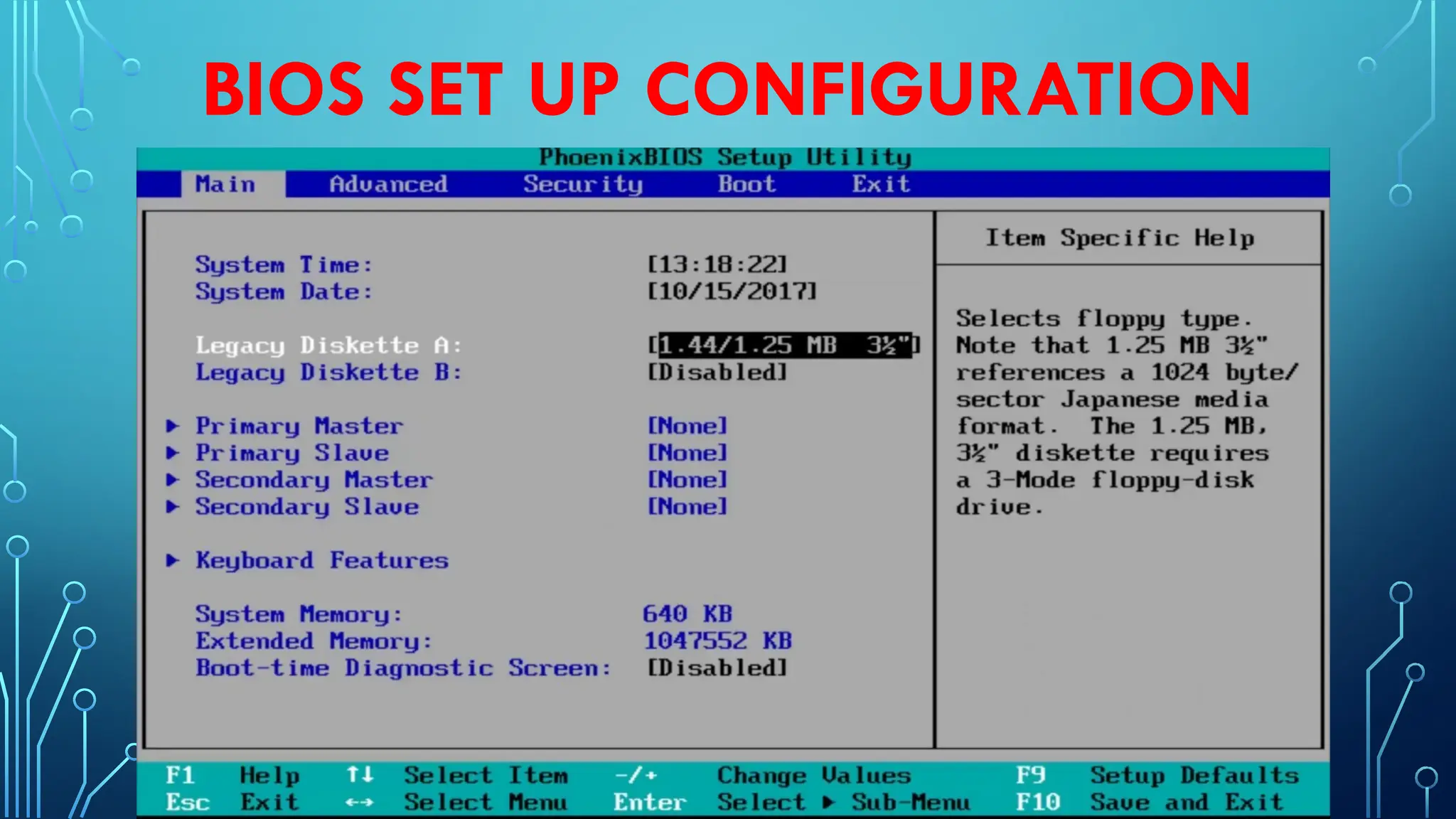 BIOS SET UP CONFIGURATION
 
