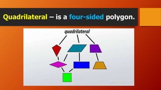 Quadrilateral – is a four-sided polygon.
 