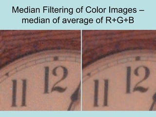 Median Filtering of Color Images –
median of average of R+G+B
 