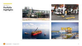 Royal Dutch Shell November 2, 2017 5
Q3 2017
Portfolio
highlights
Prelude sail away – arrived in Australia Appomattox hull arrival USGC
Mexico – Retail country entryGbaran-Ubie – Phase 2
 