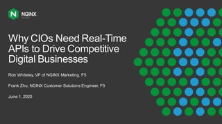 Why CIOs Need Real-Time
APIs to Drive Competitive
Digital Businesses
Rob Whiteley, VP of NGINX Marketing, F5
Frank Zhu, NGINX Customer Solutions Engineer, F5
June 1, 2020
 